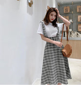 Falda larga informal de cuadros vintage de cintura alta para verano